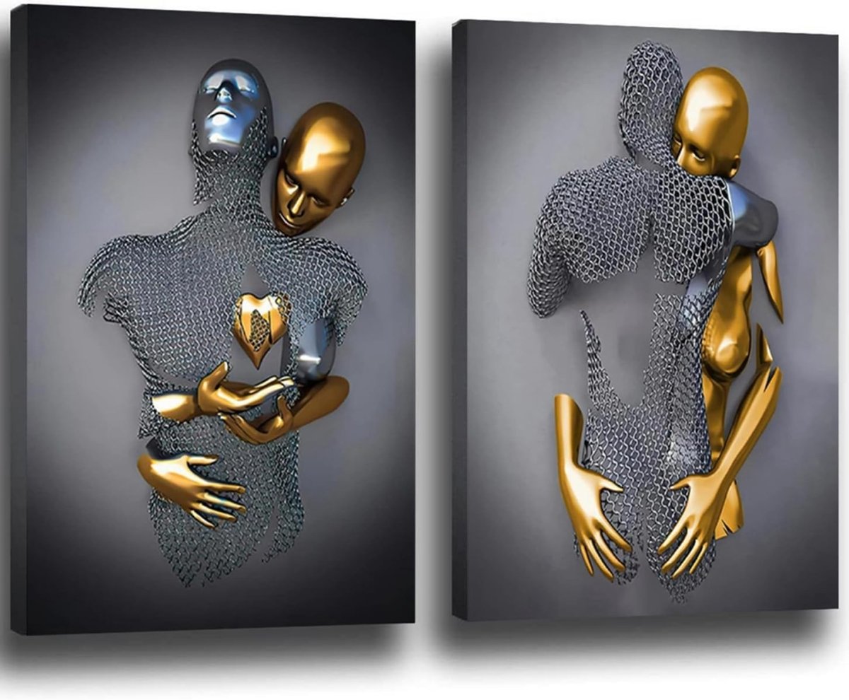 3D Lovers Canvas Wall Art 2 Panels 30x40cm Modern Romantic Decor - Kwikley