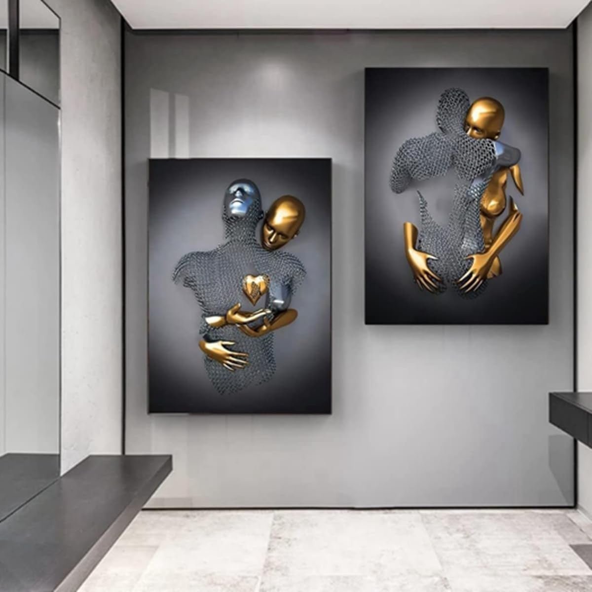 3D Lovers Canvas Wall Art 2 Panels 30x40cm Modern Romantic Decor - Kwikley