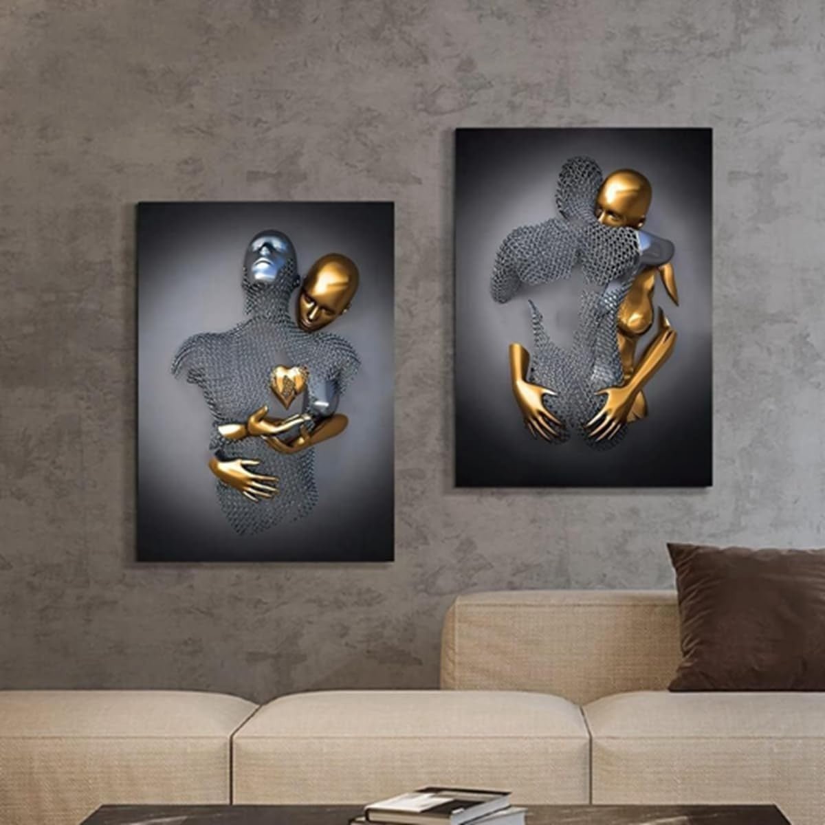 3D Lovers Canvas Wall Art 2 Panels 30x40cm Modern Romantic Decor - Kwikley