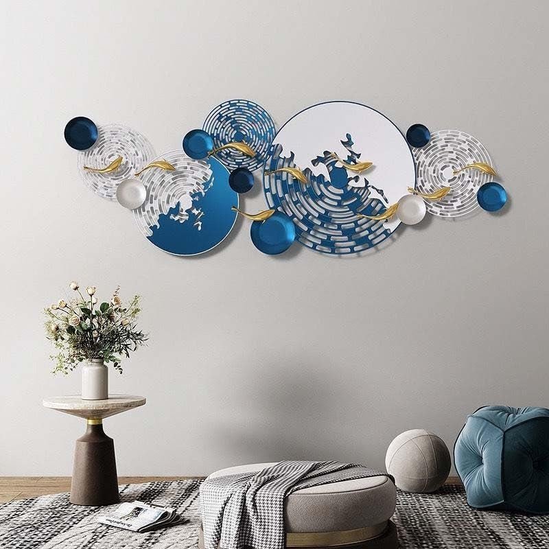 3D Luxury Metal Wall Art Handmade Blue Modern Decor - Kwikley