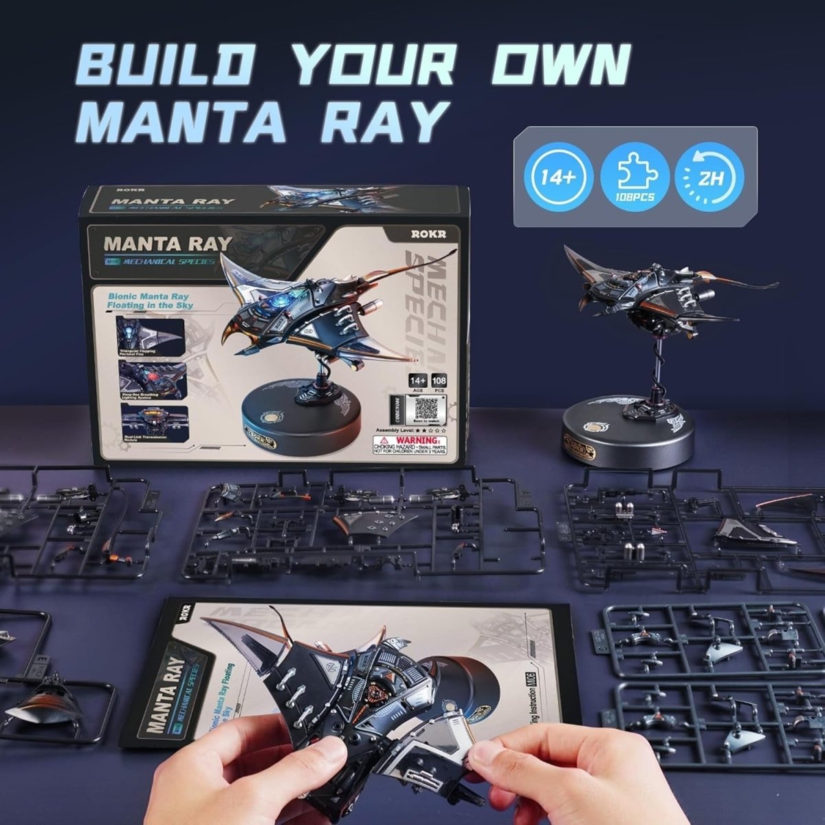 3D Manta Ray Mechanical Puzzle Kit LED Moving Sea Creature Model - Kwikley