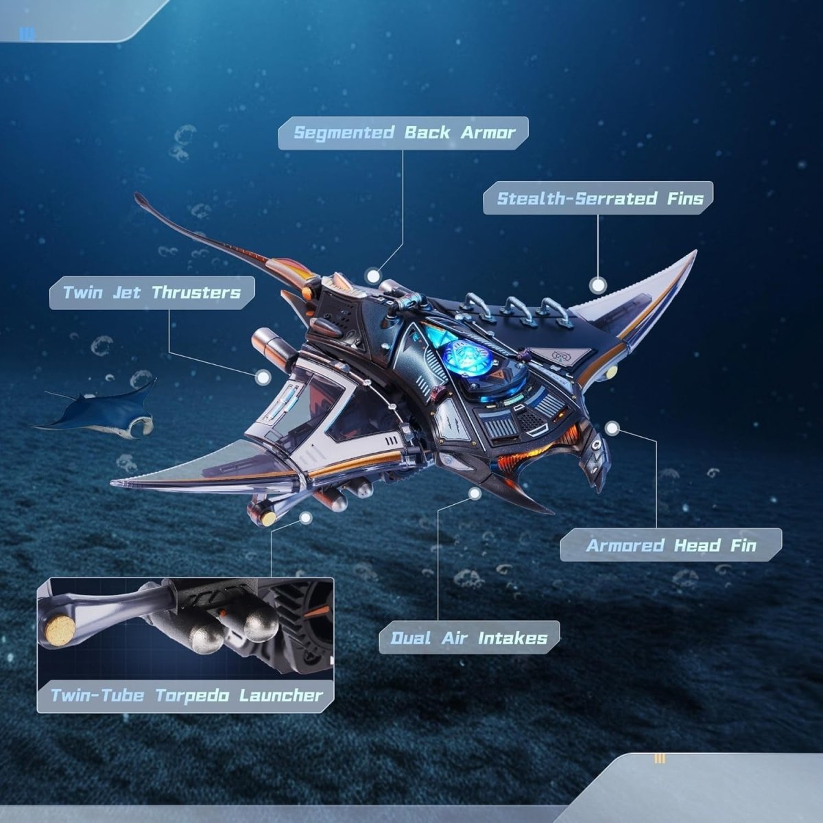 3D Manta Ray Mechanical Puzzle Kit LED Moving Sea Creature Model - Kwikley
