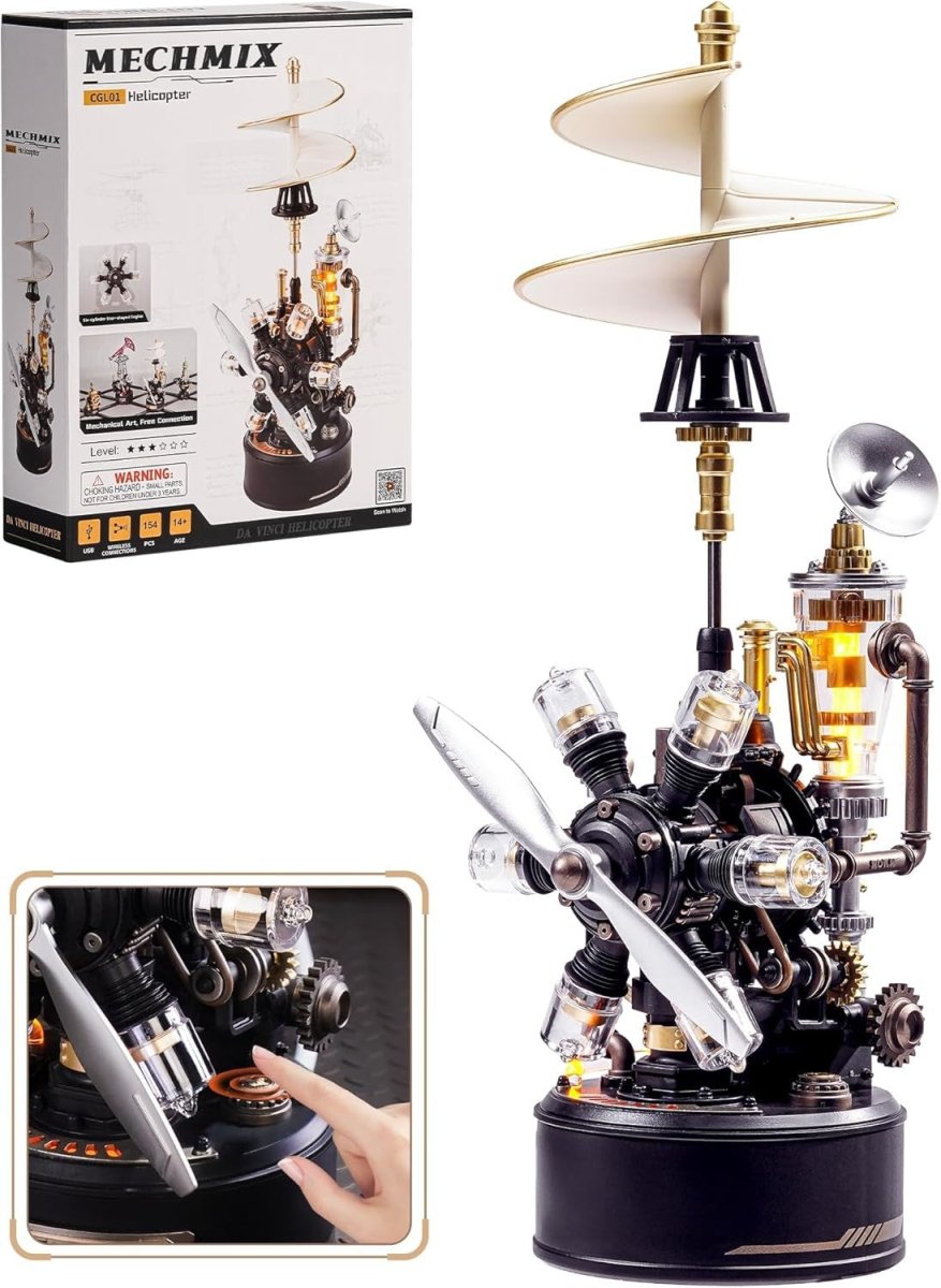 3D Mechanical Helicopter Model Kit LED Motion STEM Engineering Puzzle - Kwikley