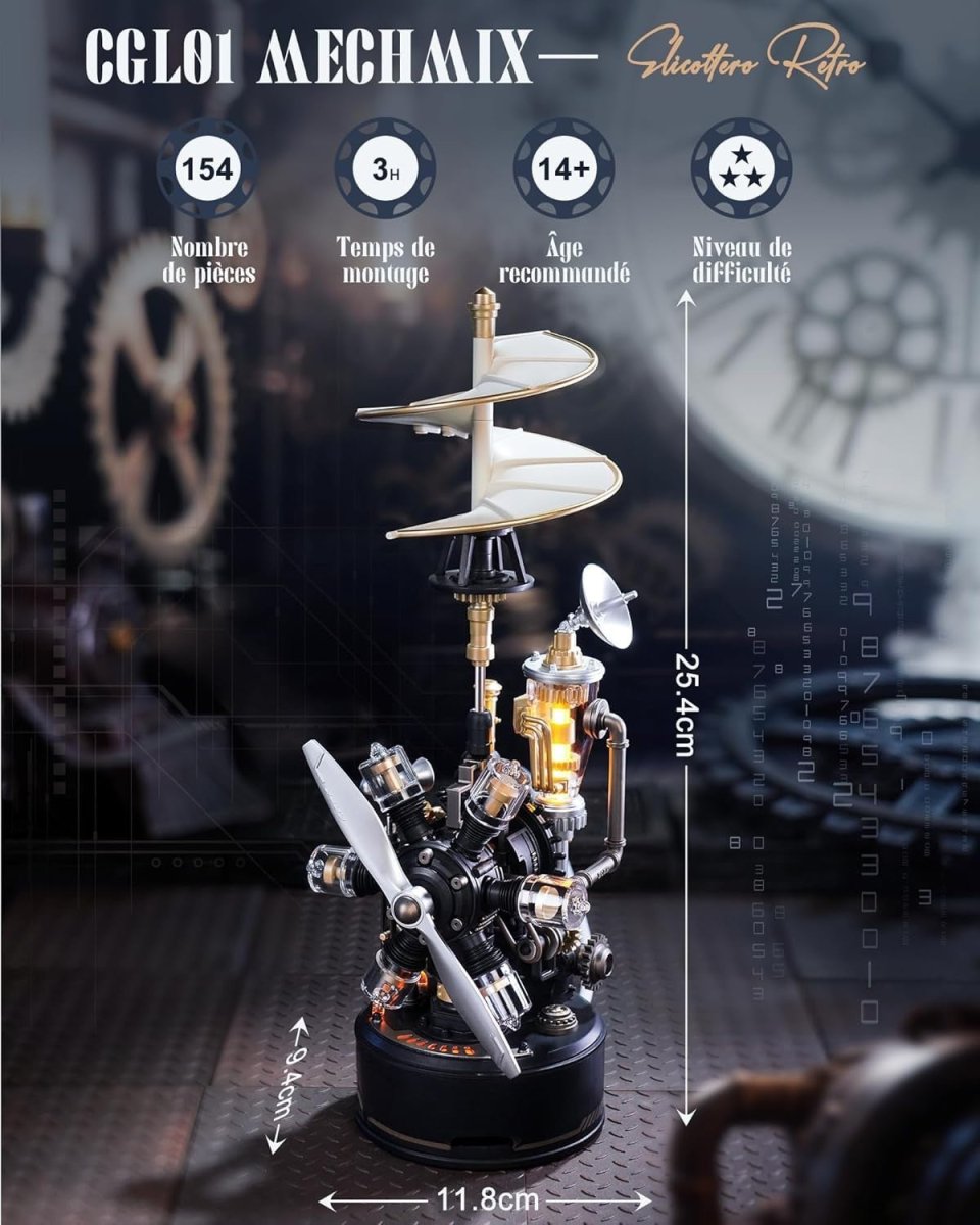 3D Mechanical Helicopter Model Kit LED Motion STEM Engineering Puzzle - Kwikley