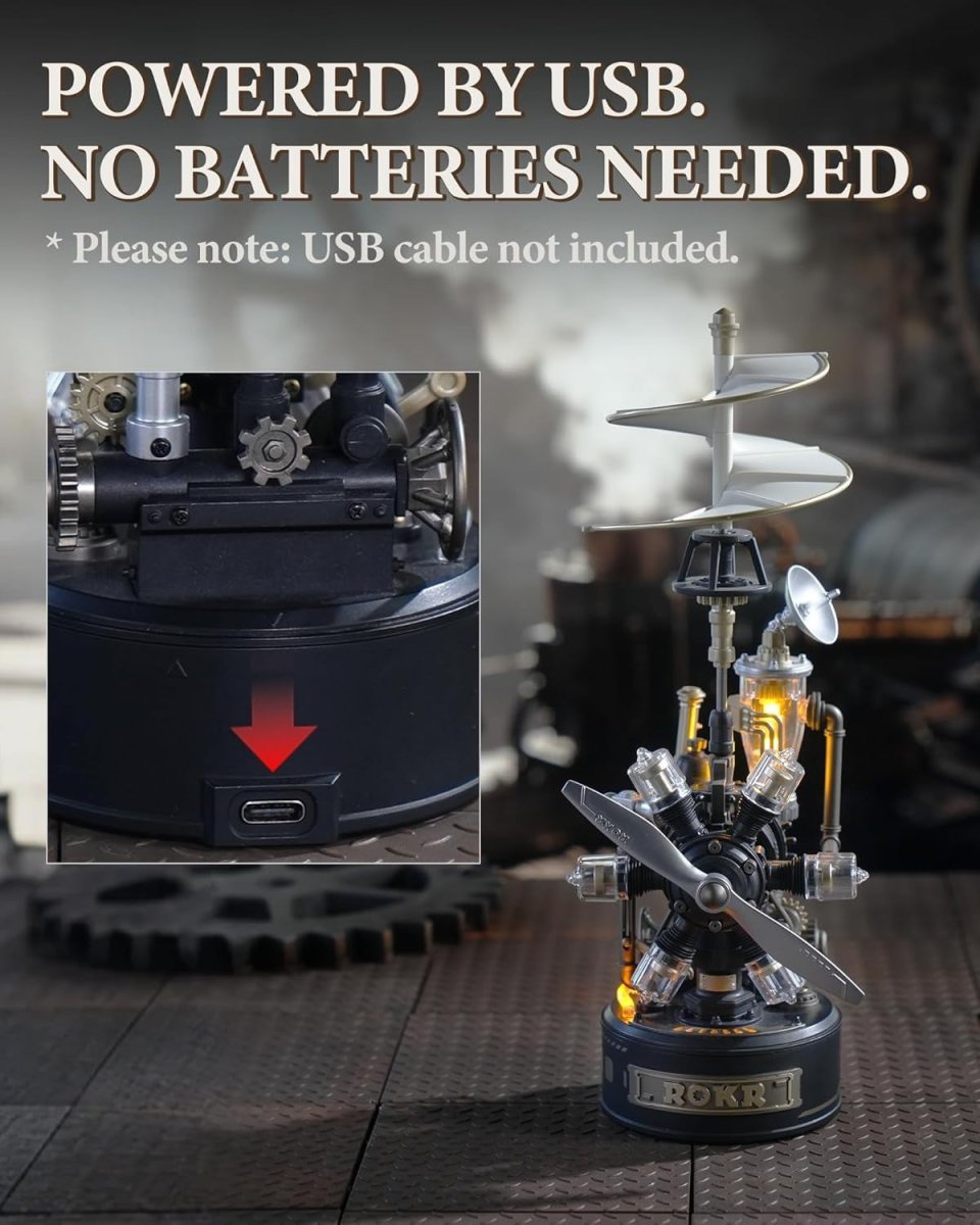 3D Mechanical Helicopter Model Kit USB Powered Retro Desk Display - Kwikley