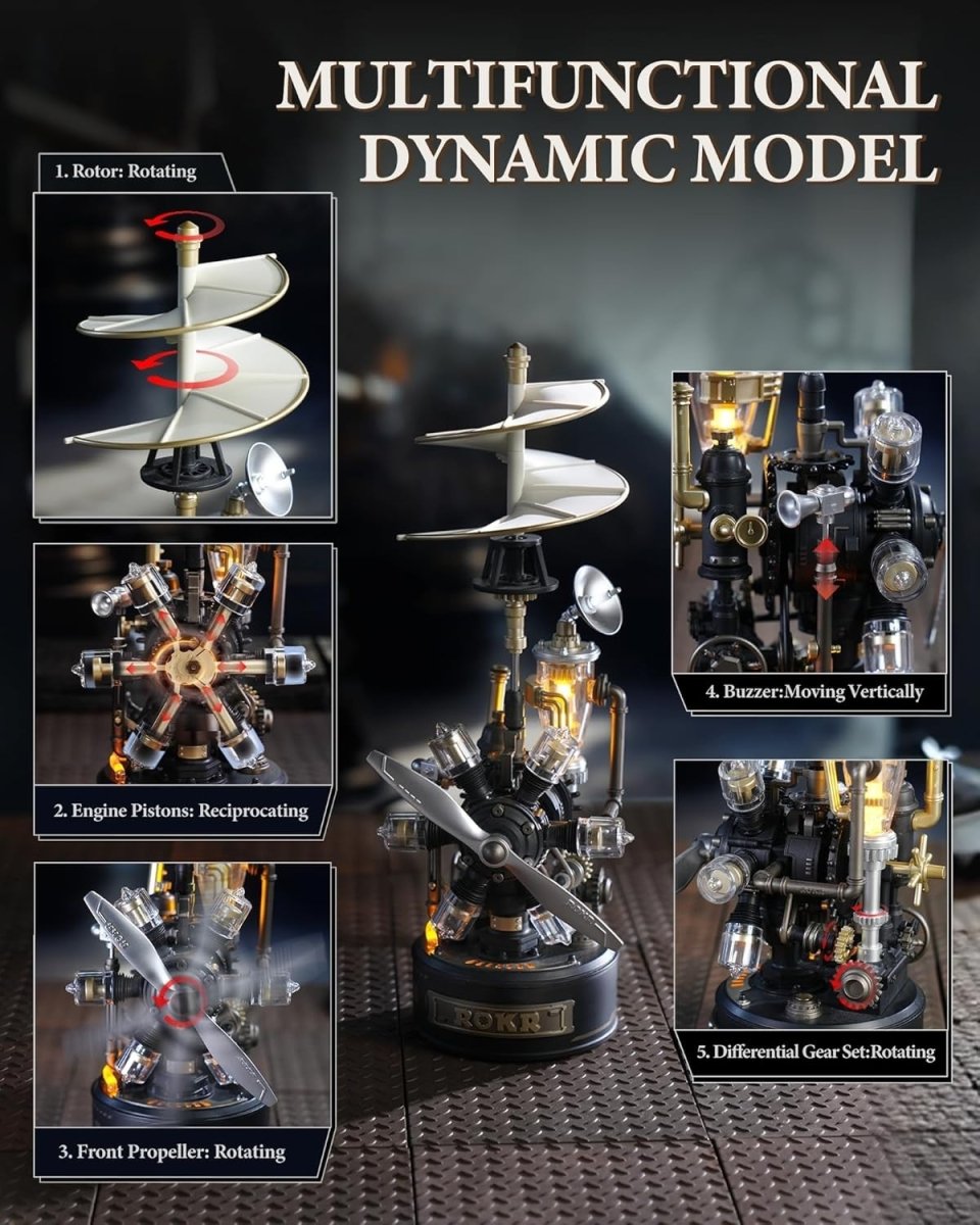 3D Mechanical Helicopter Model Kit USB Powered Retro Desk Display - Kwikley