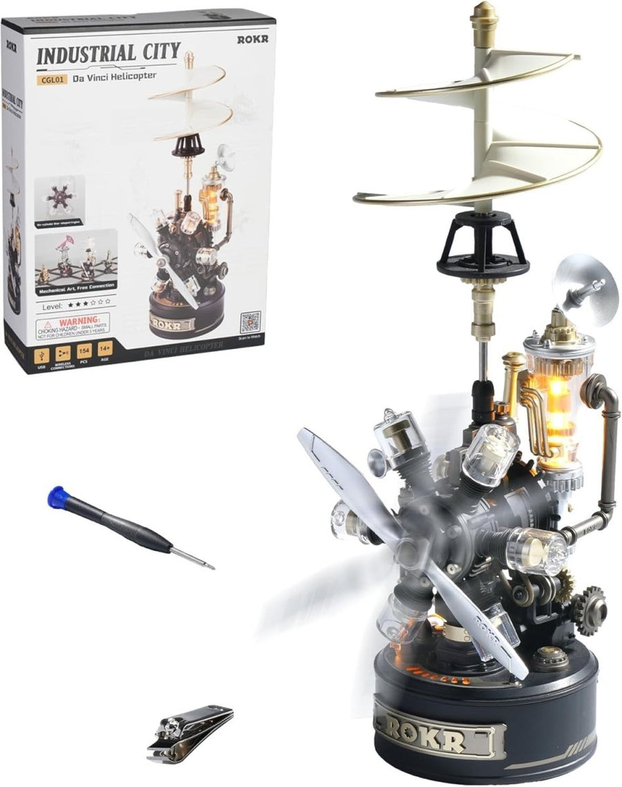 3D Mechanical Helicopter Model Kit USB Powered Retro Desk Display - Kwikley