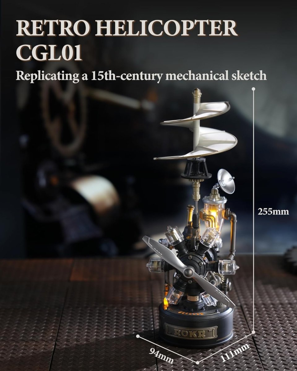 3D Mechanical Helicopter Model Kit USB Powered Retro Desk Display - Kwikley