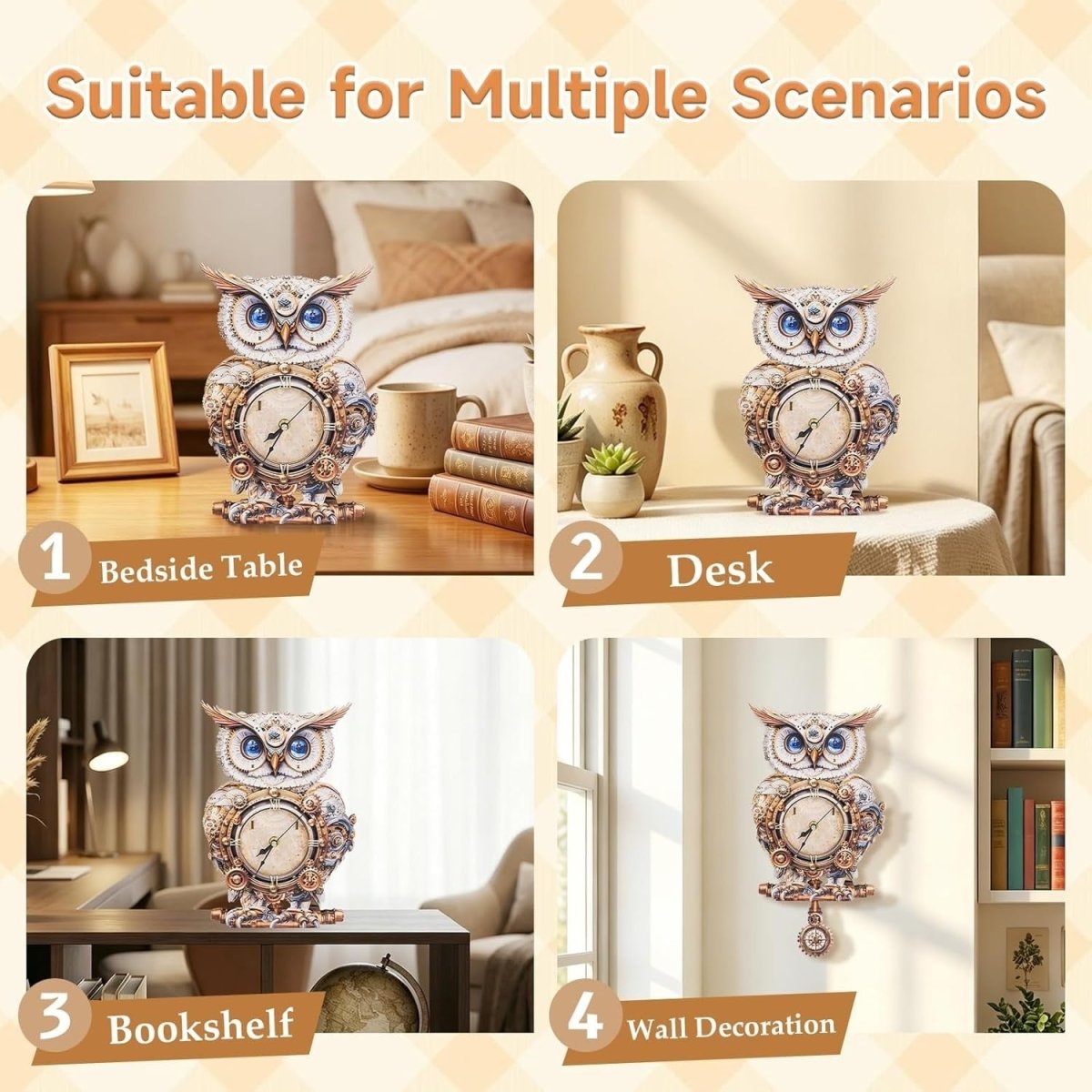 3D Mechanical Owl Clock Puzzle Wooden Pendulum Wall Decor DIY Kit - Kwikley