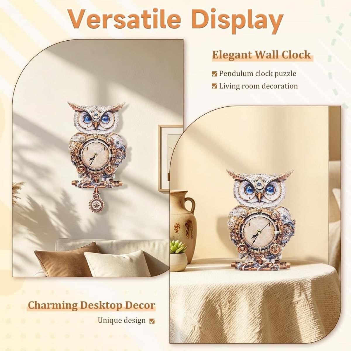 3D Mechanical Owl Clock Puzzle Wooden Pendulum Wall Decor DIY Kit - Kwikley