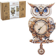 3D Mechanical Owl Clock Puzzle Wooden Pendulum Wall Decor DIY Kit - Kwikley
