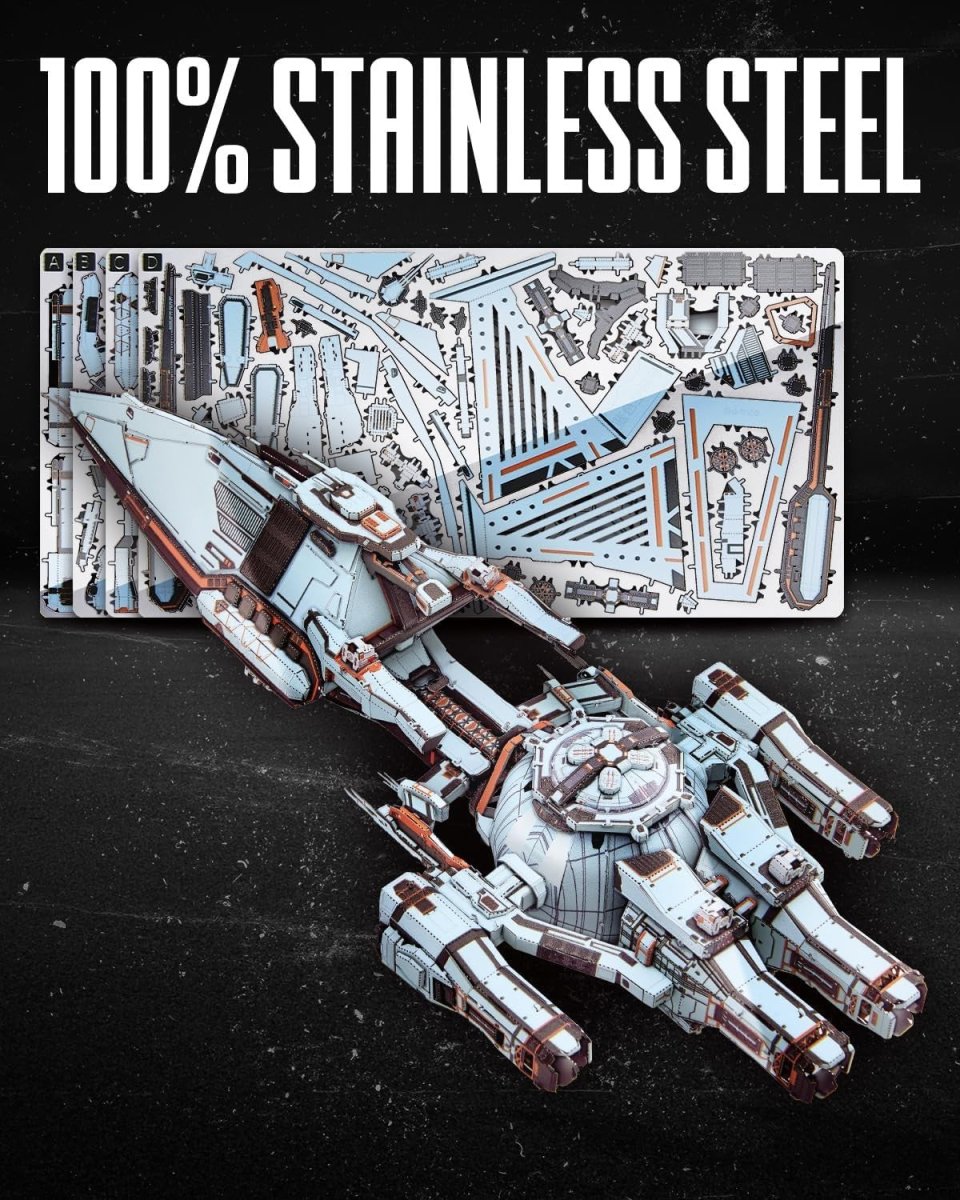 3D Metal Blue Space Starship Puzzle Kit 259PCS Sci-Fi DIY Model - Kwikley
