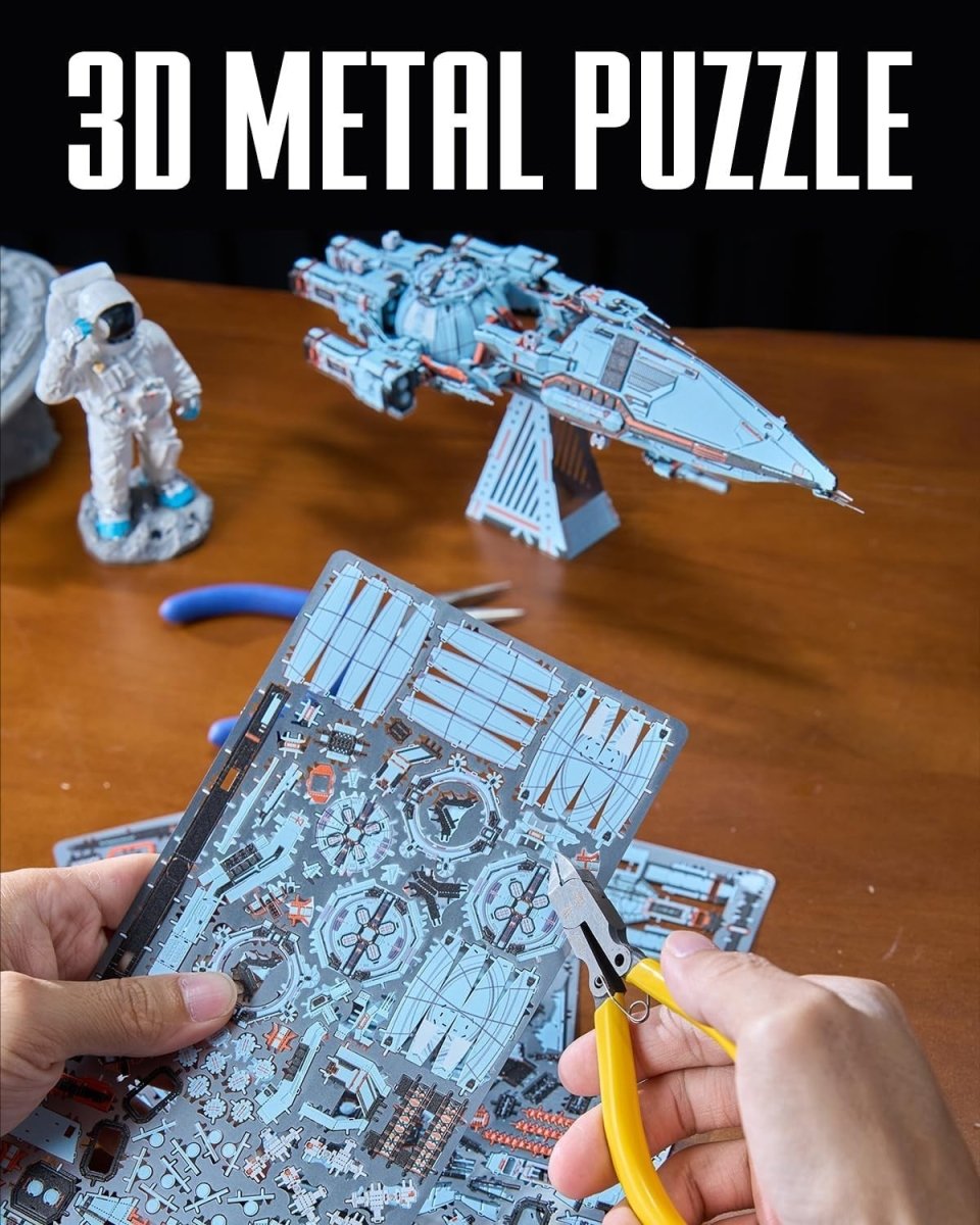3D Metal Blue Space Starship Puzzle Kit 259PCS Sci-Fi DIY Model - Kwikley