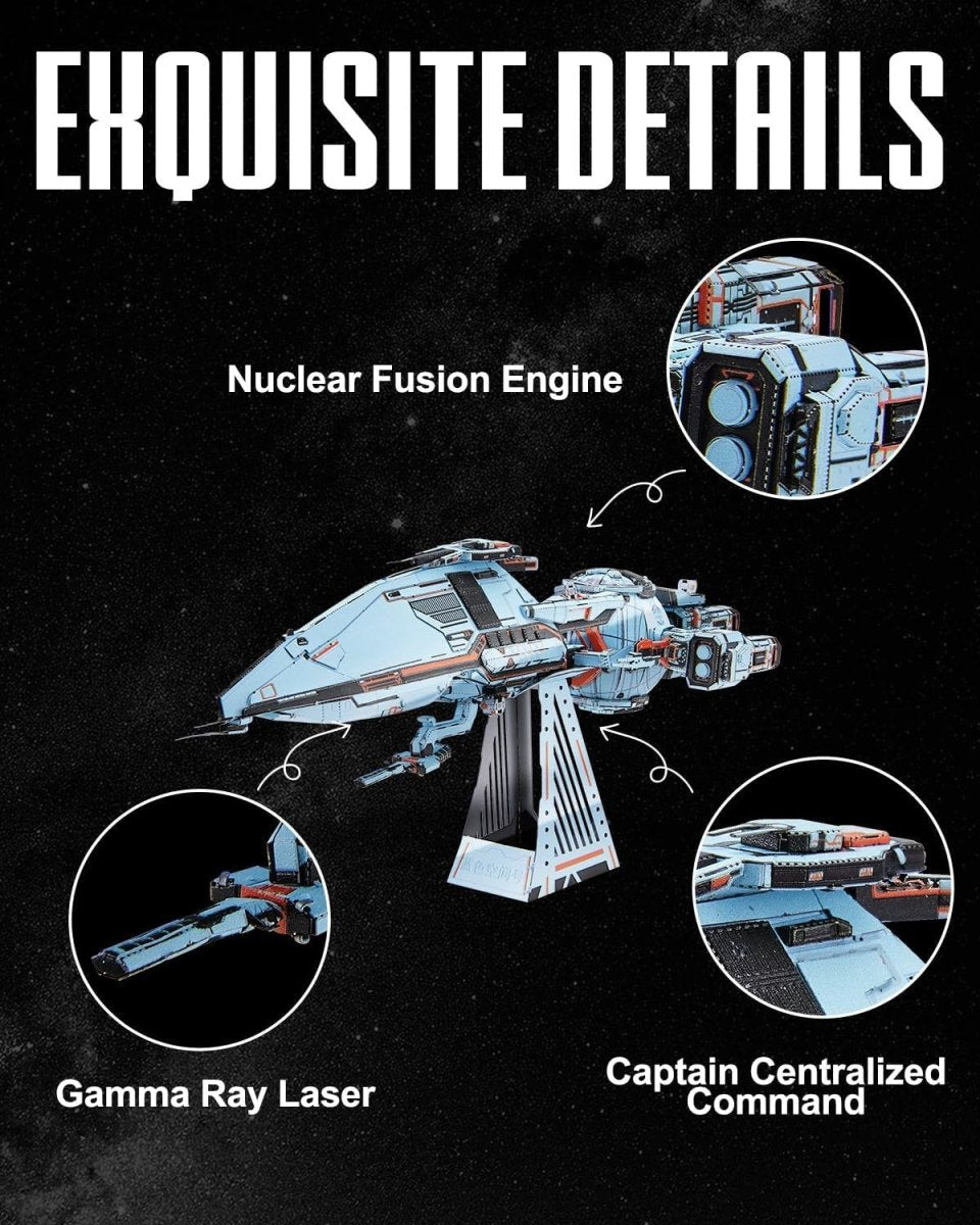 3D Metal Blue Space Starship Puzzle Kit 259PCS Sci-Fi DIY Model - Kwikley