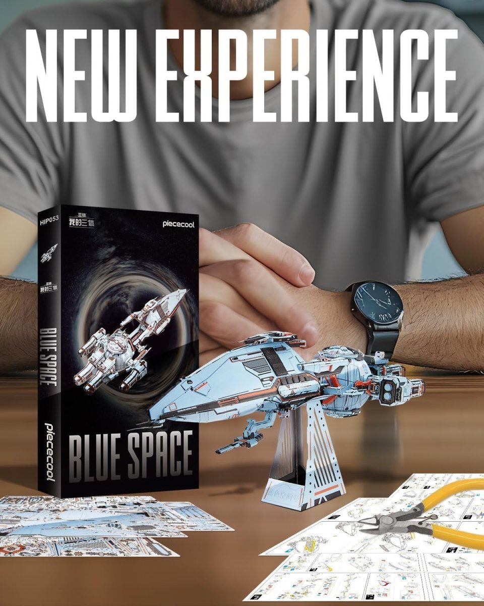3D Metal Blue Space Starship Puzzle Kit 259PCS Sci-Fi DIY Model - Kwikley