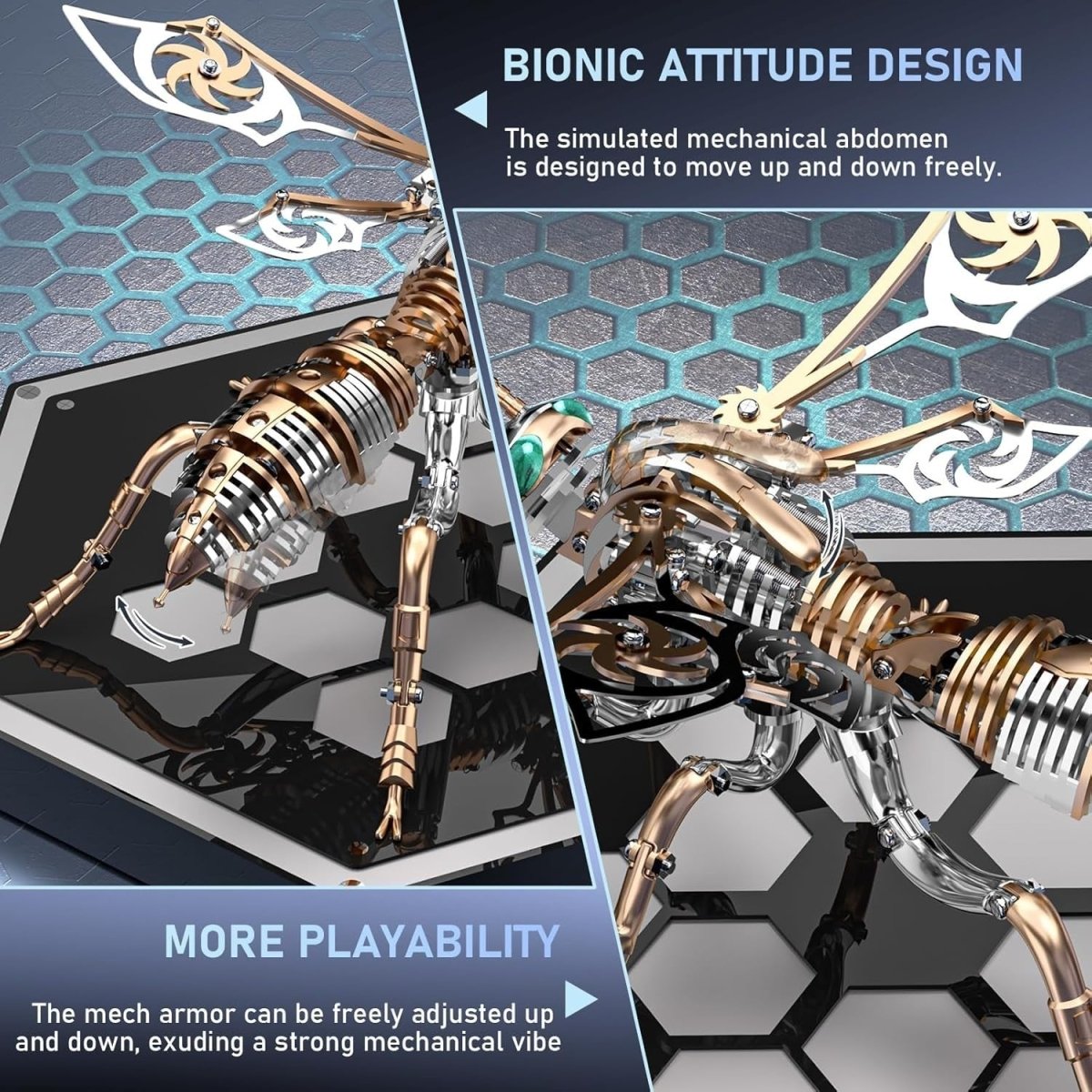 3D Metal Bumblebee Puzzle Kit 314PCS Rose Gold DIY Insect Model - Kwikley