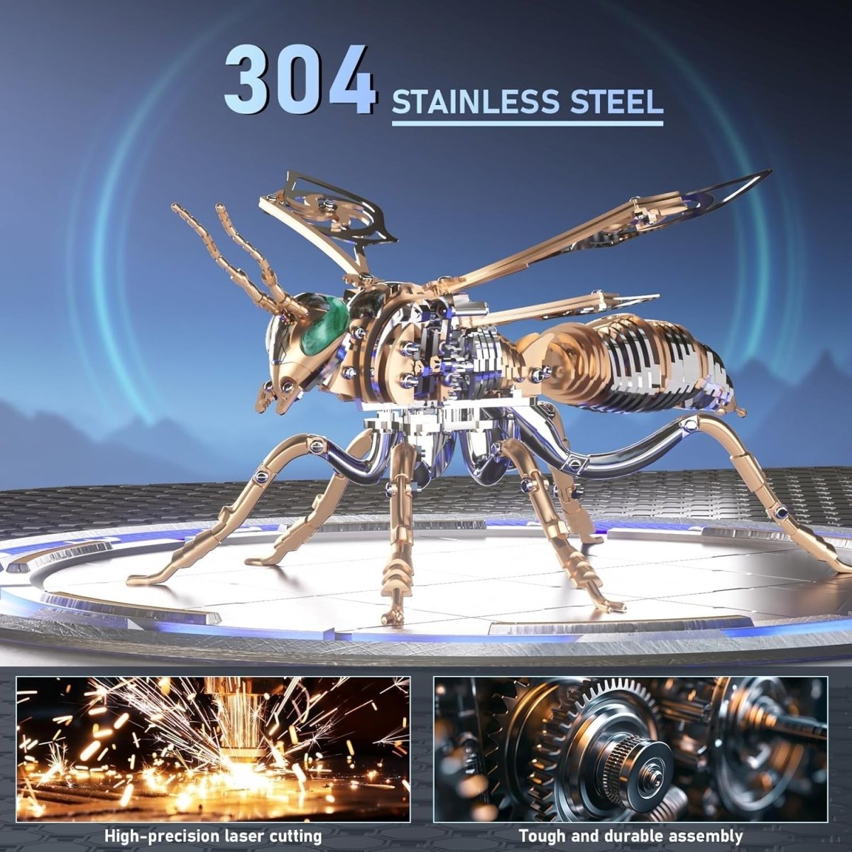 3D Metal Bumblebee Puzzle Kit 314PCS Rose Gold DIY Insect Model - Kwikley