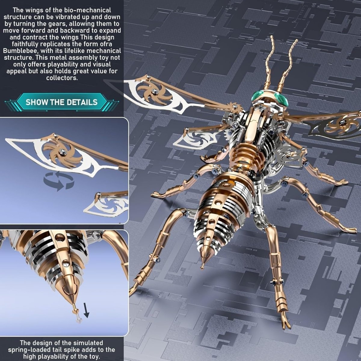 3D Metal Bumblebee Puzzle Kit 314PCS Rose Gold DIY Insect Model - Kwikley