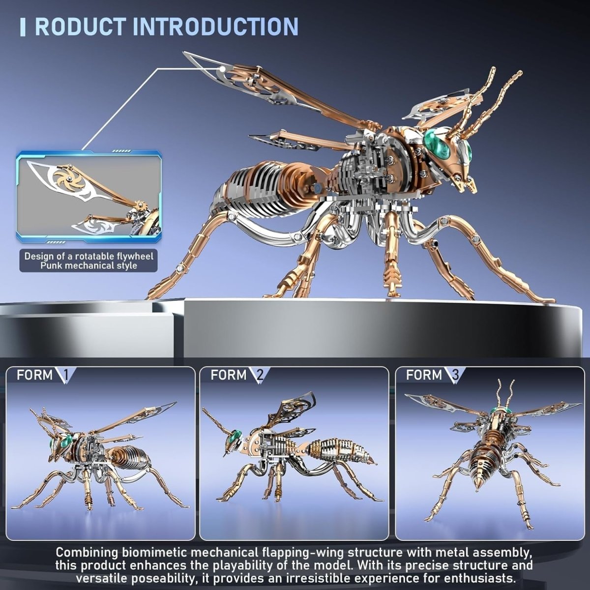 3D Metal Bumblebee Puzzle Kit 314PCS Rose Gold DIY Insect Model - Kwikley