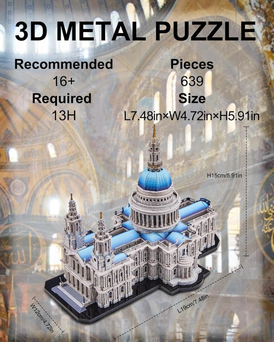 3D Metal Cathedral Puzzle Architecture Model Kit 639PCS DIY Display - Kwikley