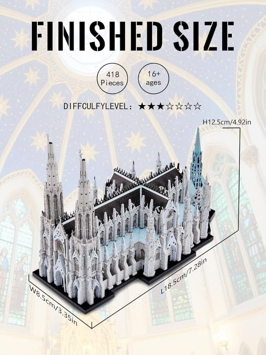 3D Metal Cathedral Puzzle Kit 418PCS Stainless Steel Model Adult DIY - Kwikley