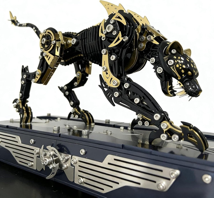 3D Metal Cheetah Puzzle Kit 600PCS Black Gold Steampunk Model - Kwikley