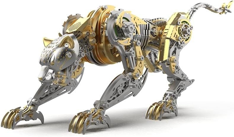 3D Metal Cheetah Puzzle Kit 600PCS Black Gold Steampunk Model - Kwikley