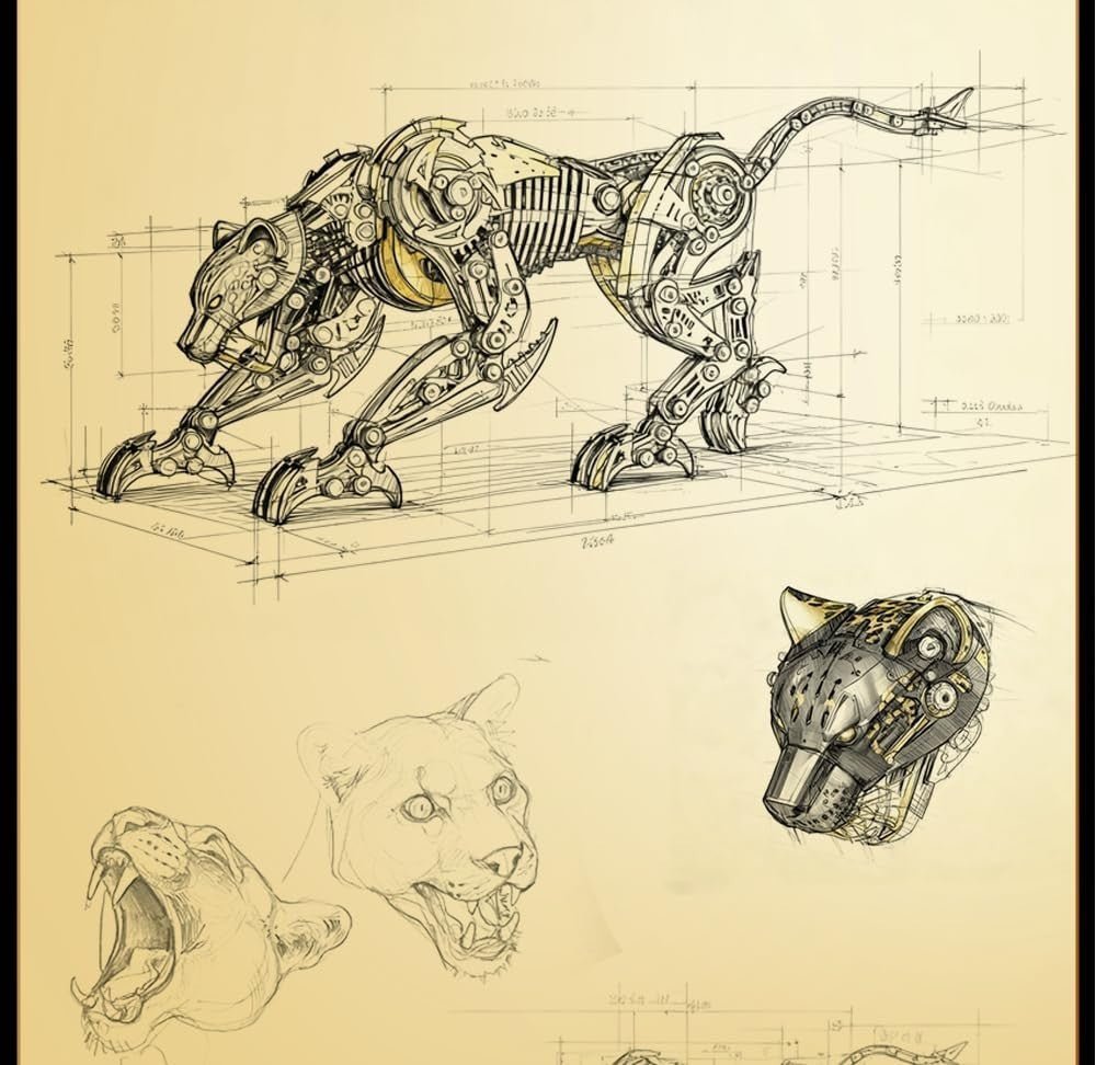 3D Metal Cheetah Puzzle Kit 600PCS Black Gold Steampunk Model - Kwikley
