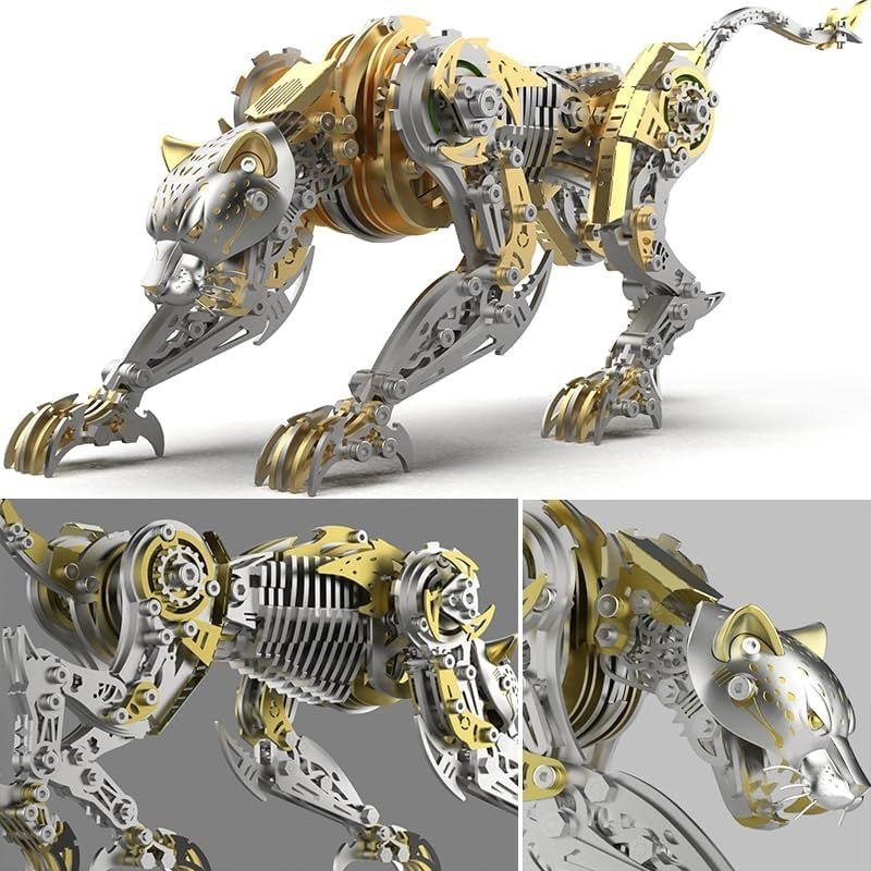 3D Metal Cheetah Puzzle Kit 600PCS Black Gold Steampunk Model - Kwikley