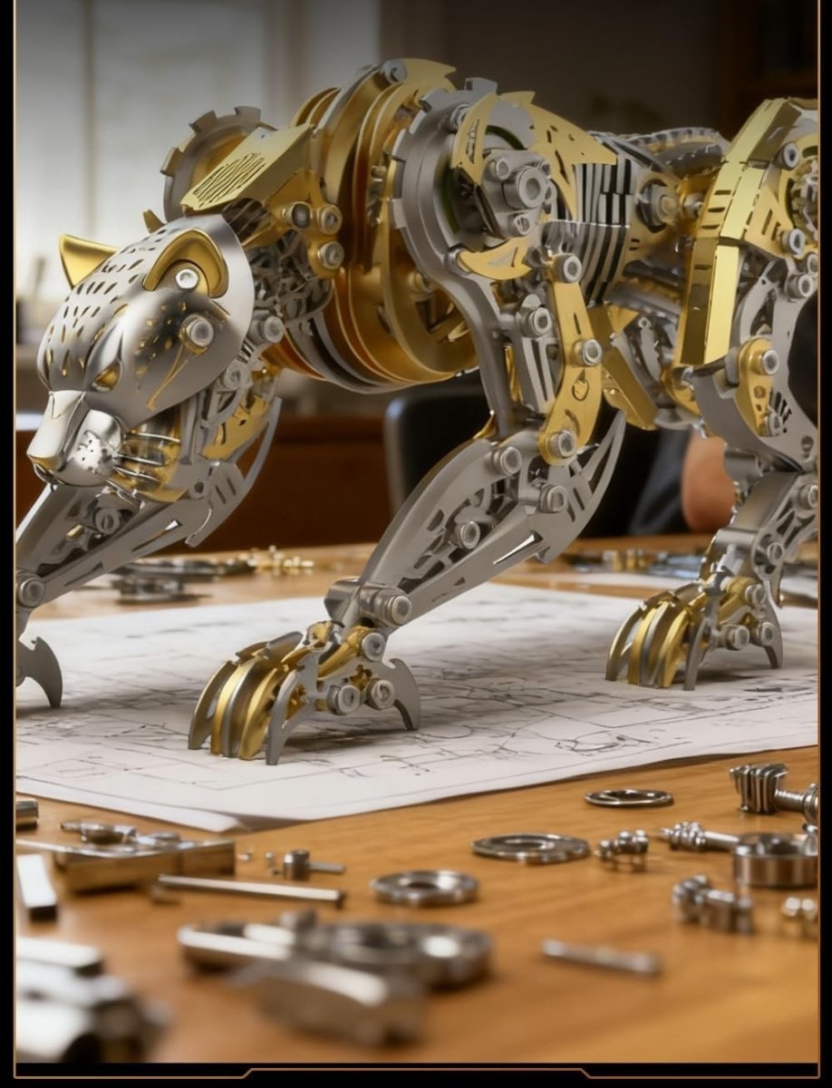 3D Metal Cheetah Puzzle Kit 600PCS Black Gold Steampunk Model - Kwikley
