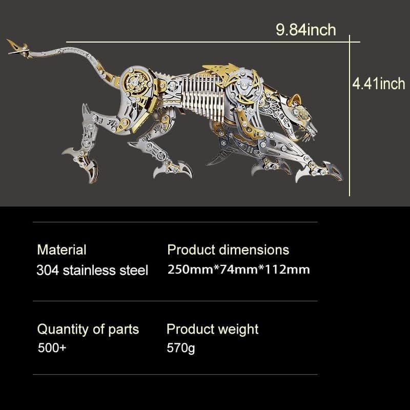 3D Metal Cheetah Puzzle Kit 600PCS Black Gold Steampunk Model - Kwikley