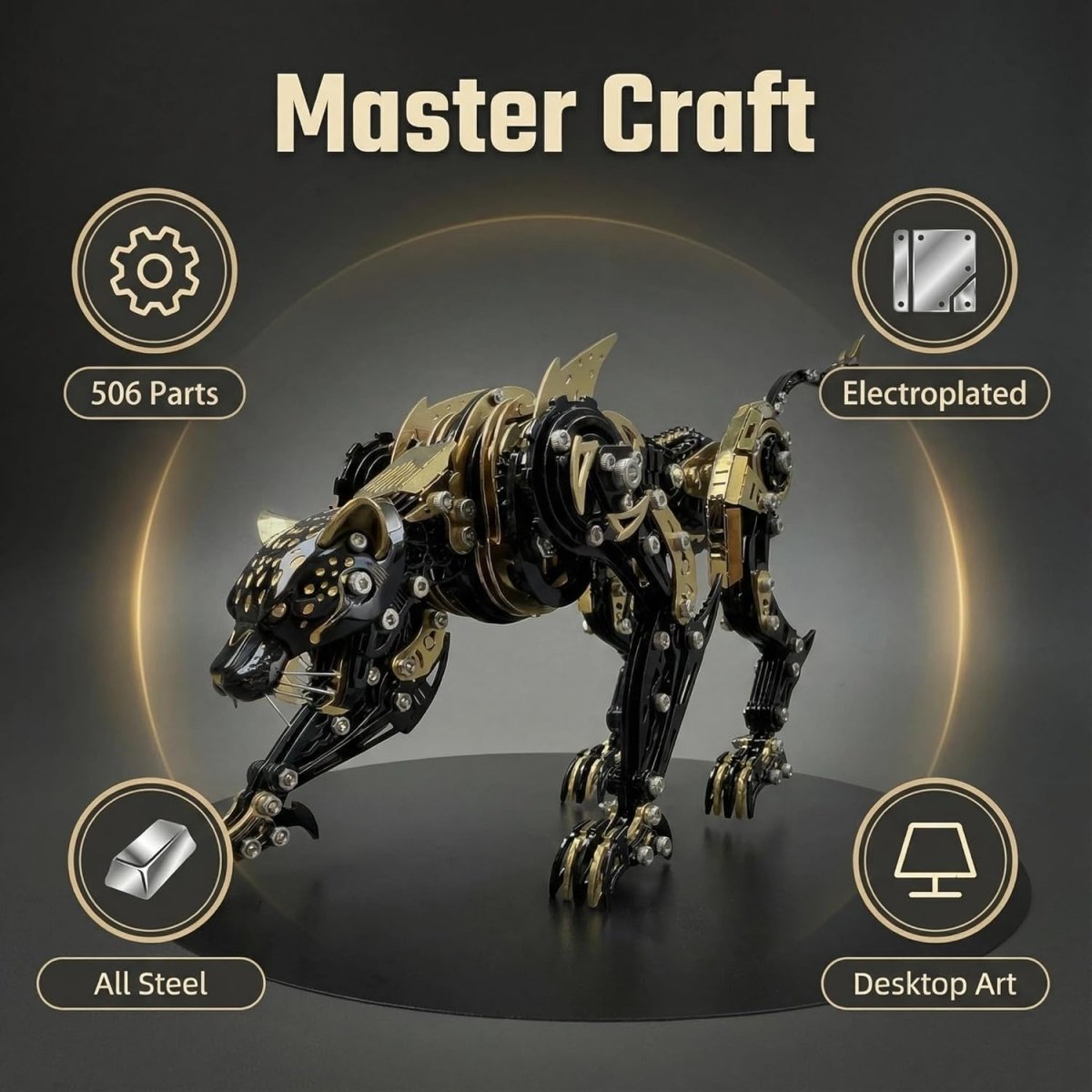 3D Metal Cheetah Puzzle Kit 600PCS Steampunk Leopard DIY Model - Kwikley
