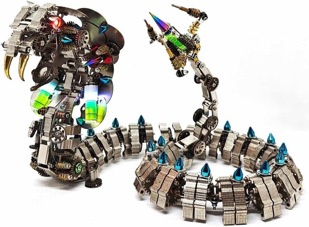3D Metal Cobra Puzzle Kit 1000PCS Articulated Steampunk Snake Model - Kwikley