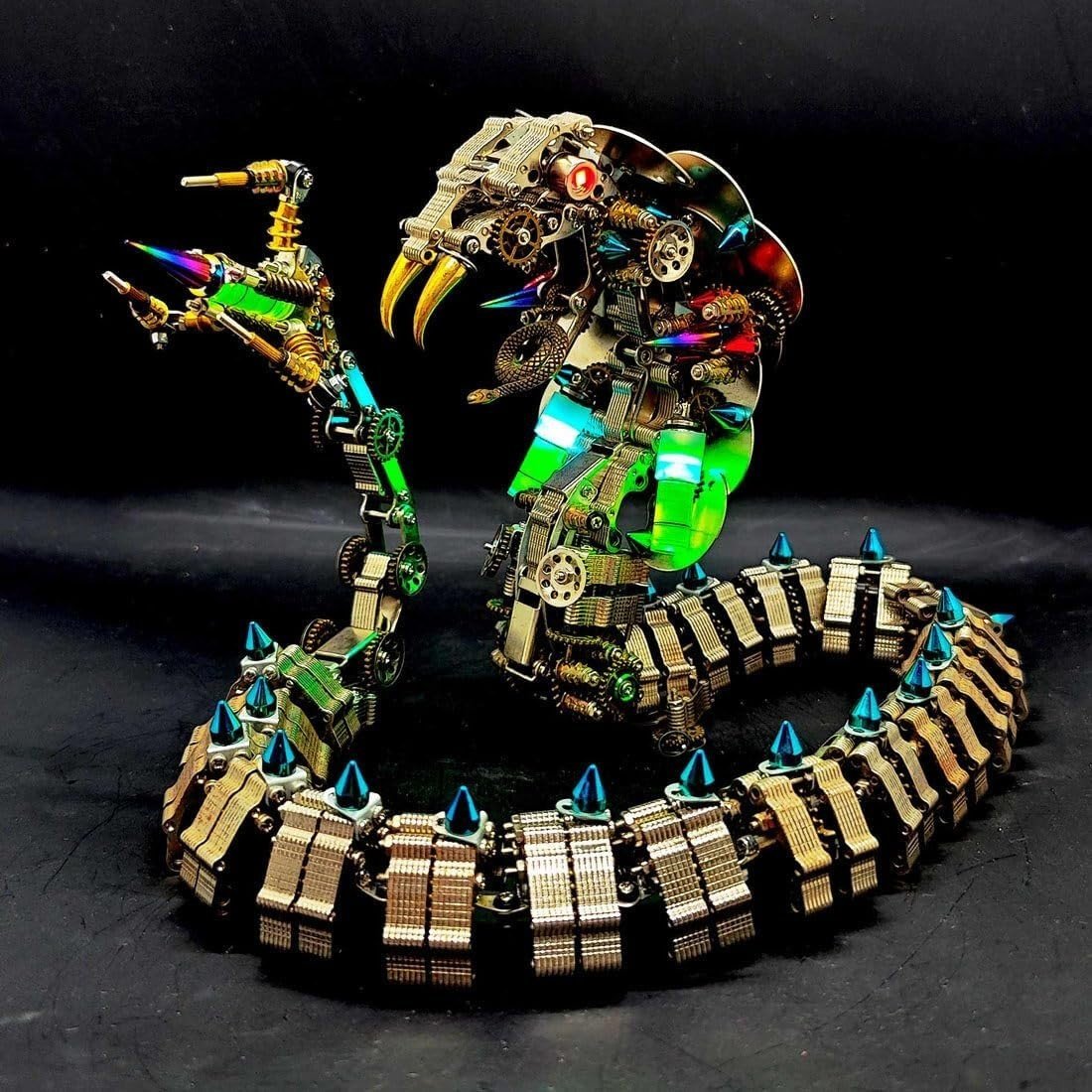 3D Metal Cobra Puzzle Kit 1000PCS Articulated Steampunk Snake Model - Kwikley