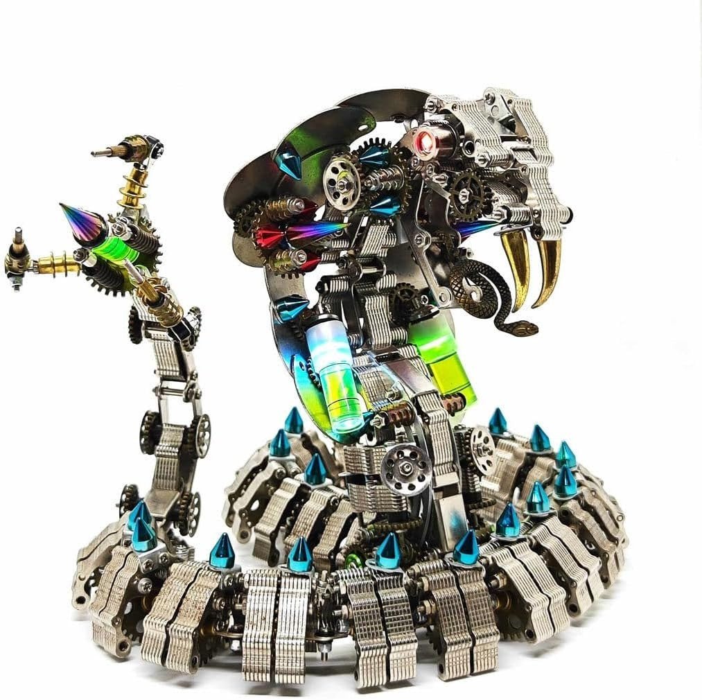 3D Metal Cobra Puzzle Kit 1000PCS Articulated Steampunk Snake Model - Kwikley