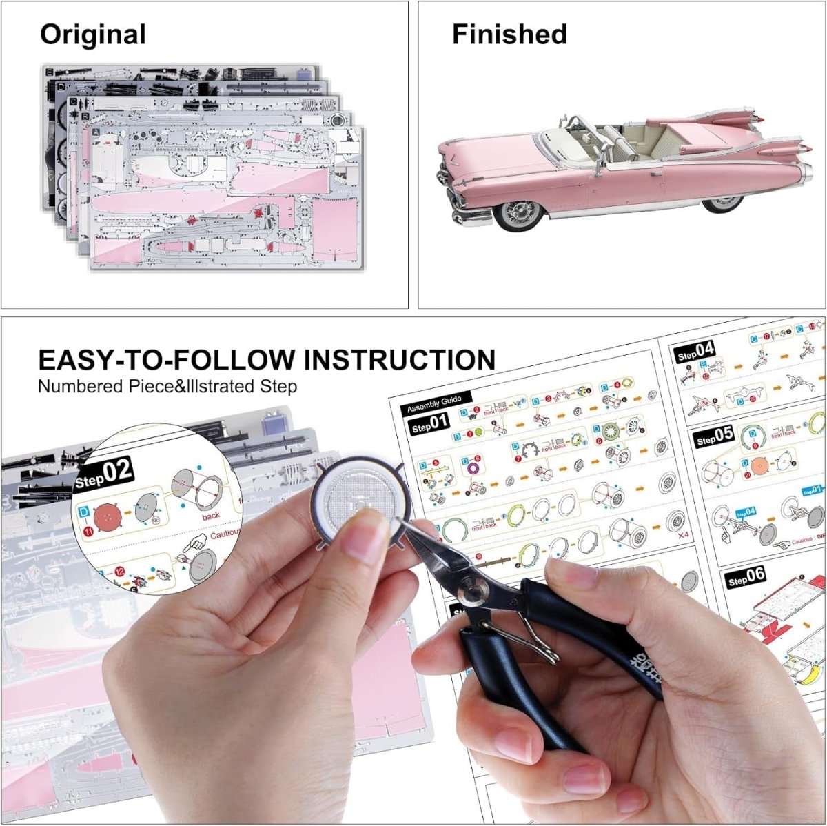 3D Metal Convertible Car Puzzle Stainless Steel DIY Model Kit 239 Pieces - Kwikley