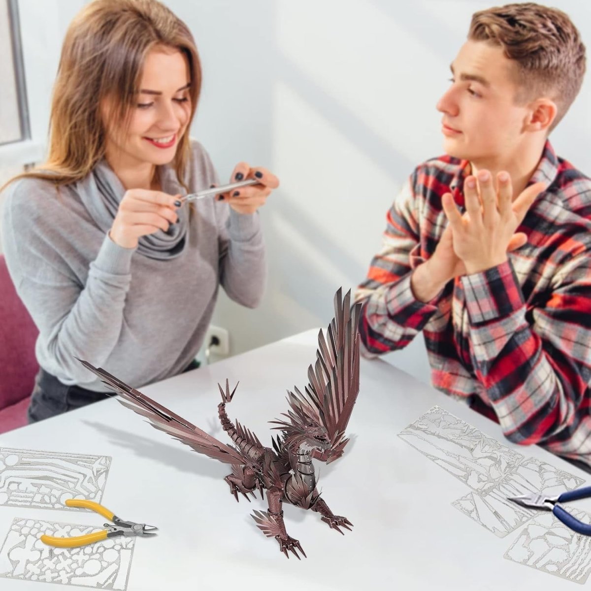 3D Metal Dragon Puzzle DIY Stainless Steel Model Kit 203PCS Display - Kwikley