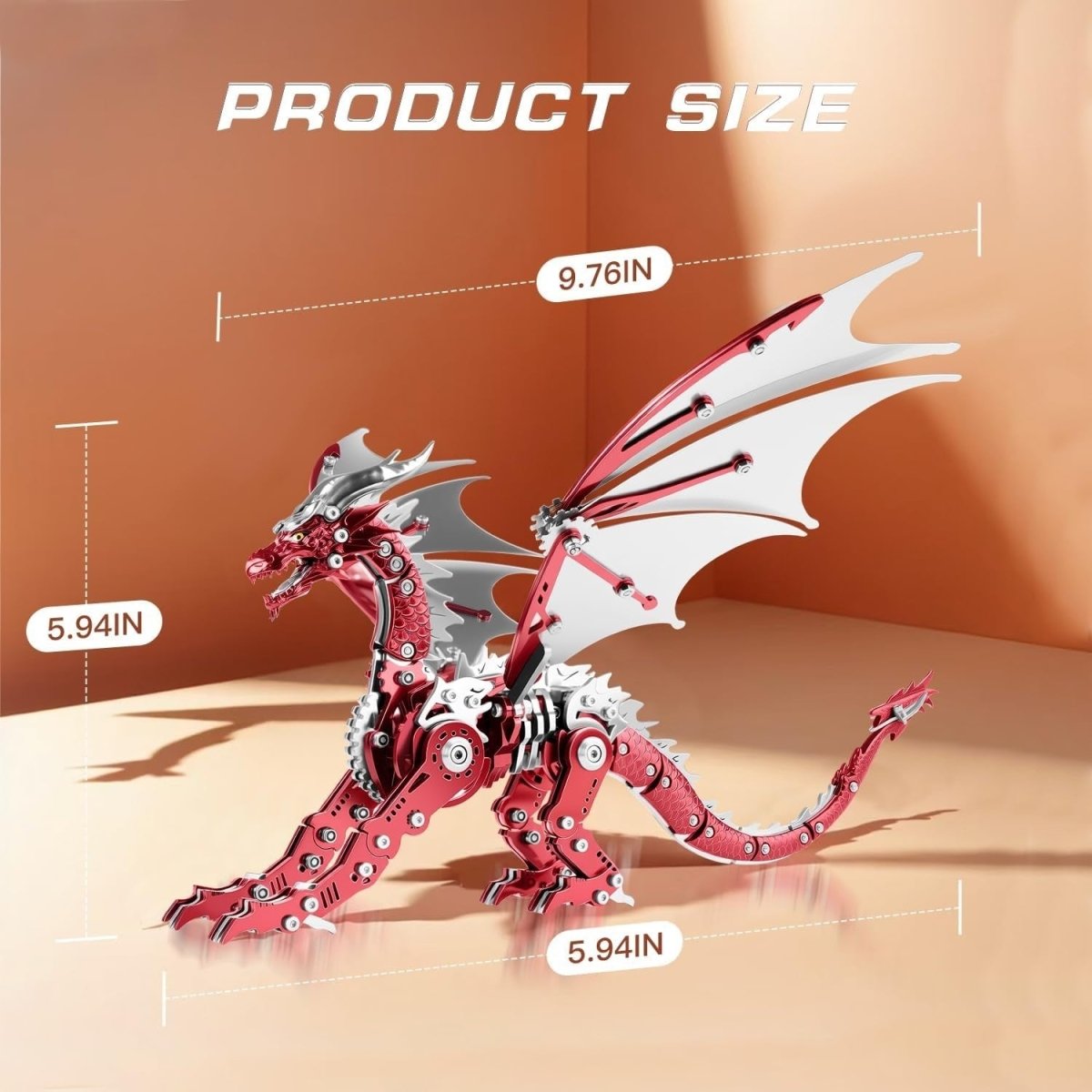 3D Metal Dragon Puzzle Kit 313PCS Red Steampunk DIY Model Decor - Kwikley