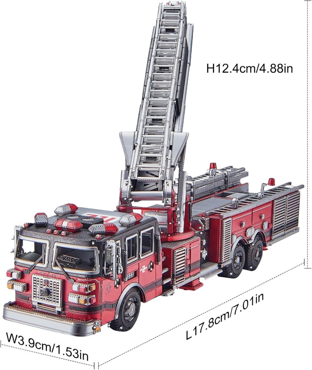 3D Metal Fire Truck Puzzle DIY Stainless Steel Ladder Engine 354PCS - Kwikley
