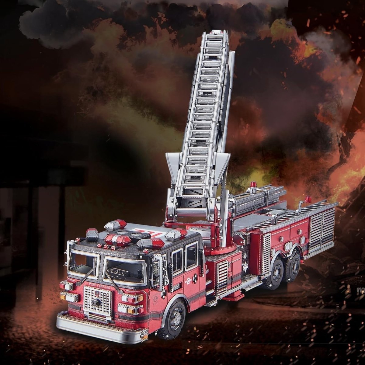 3D Metal Fire Truck Puzzle DIY Stainless Steel Ladder Engine 354PCS - Kwikley