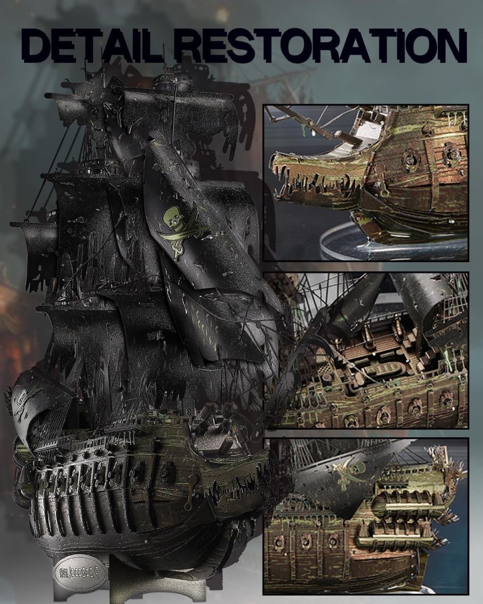 3D Metal Flying Dutchman Pirate Ship Puzzle Model Kit 369PCS Display - Kwikley