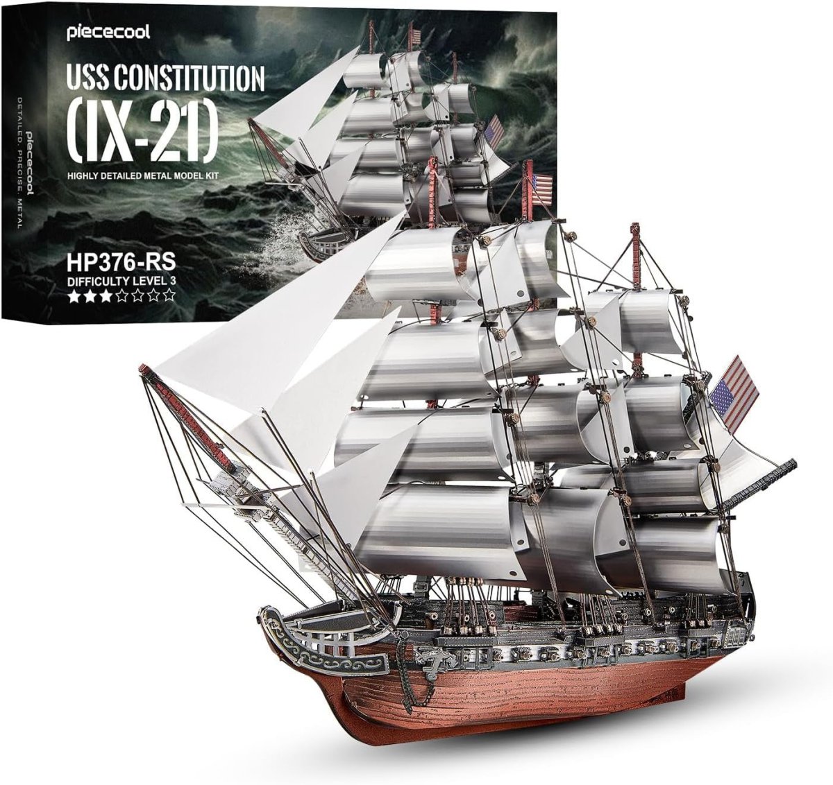 3D Metal Frigate Ship Model Kit Stainless Steel Sailboat Puzzle 349PCS - Kwikley