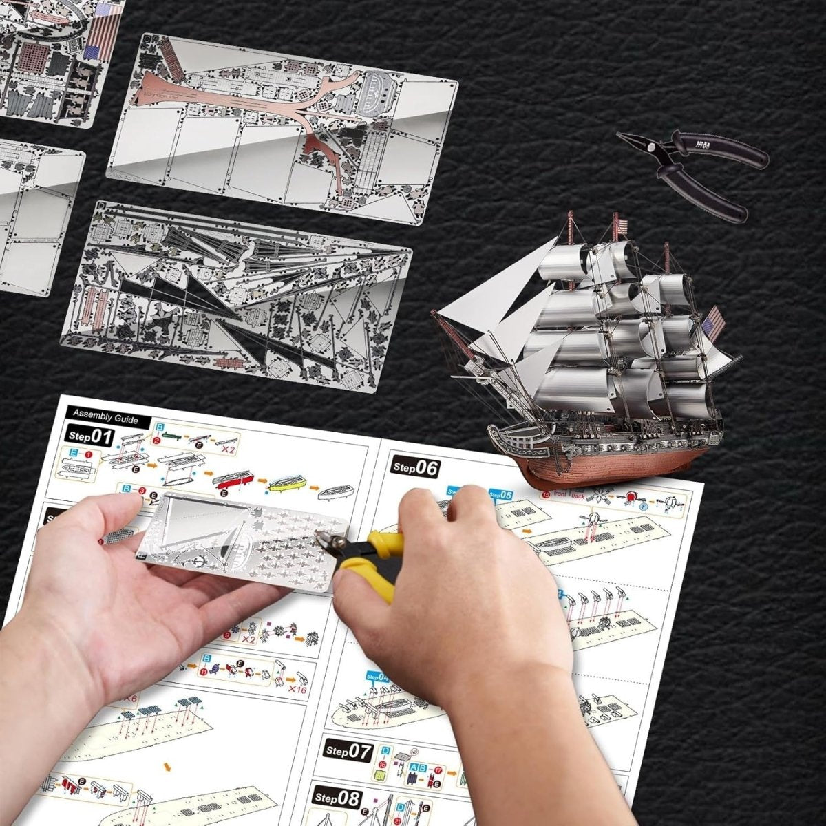 3D Metal Frigate Ship Model Kit Stainless Steel Sailboat Puzzle 349PCS - Kwikley