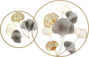 3D Metal Ginkgo Leaf Wall Art Gold Circle Frame Decor - Kwikley