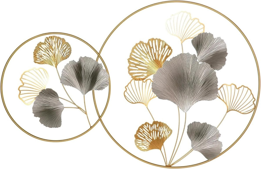 3D Metal Ginkgo Leaf Wall Art Gold Circle Frame Decor - Kwikley