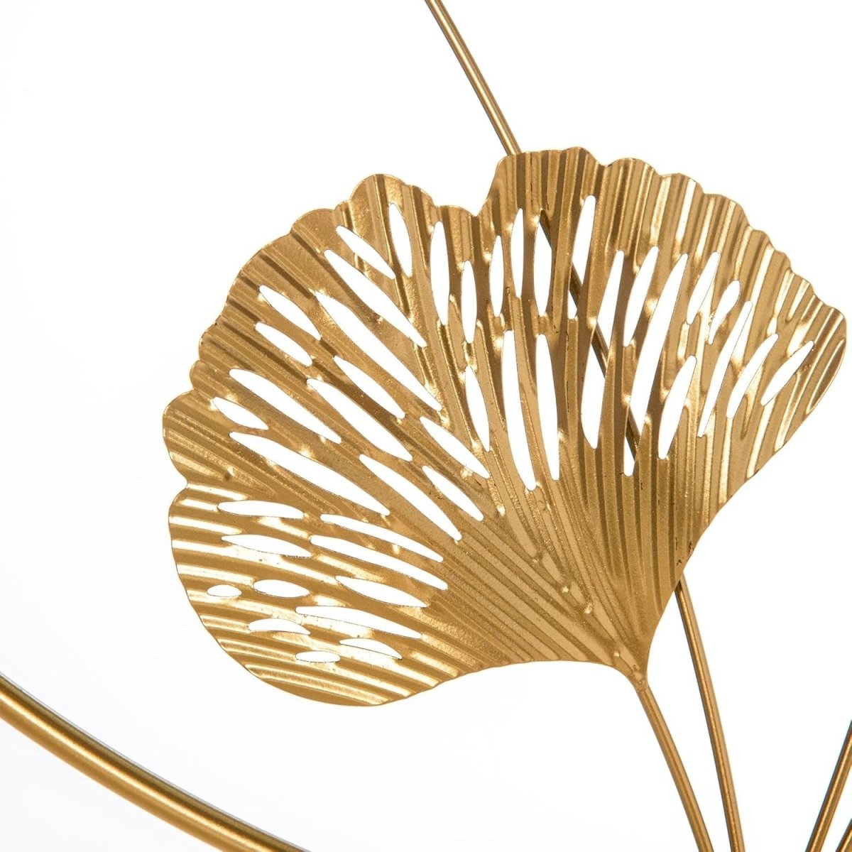 3D Metal Ginkgo Leaf Wall Art Gold Circle Frame Decor - Kwikley