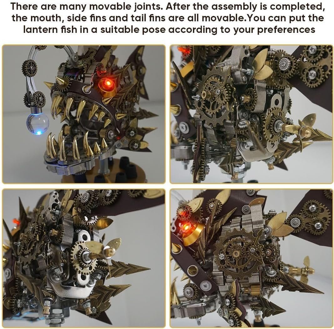 3D Metal Lantern Fish Puzzle Kit 700PCS Steampunk DIY Model Decor - Kwikley