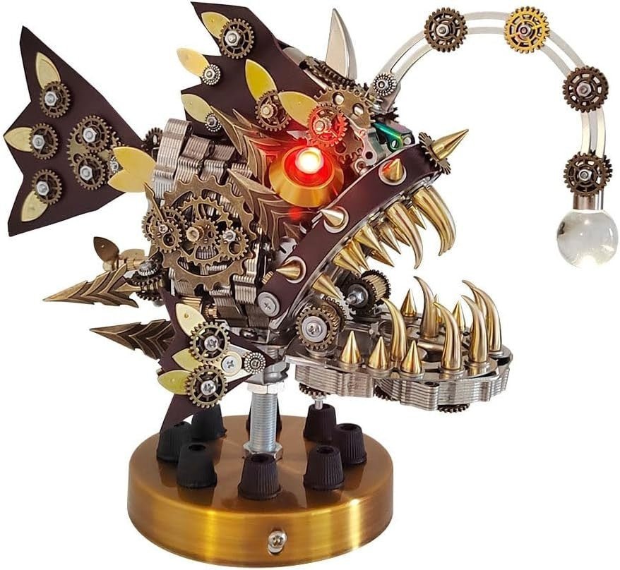 3D Metal Lantern Fish Puzzle Kit 700PCS Steampunk DIY Model Decor - Kwikley