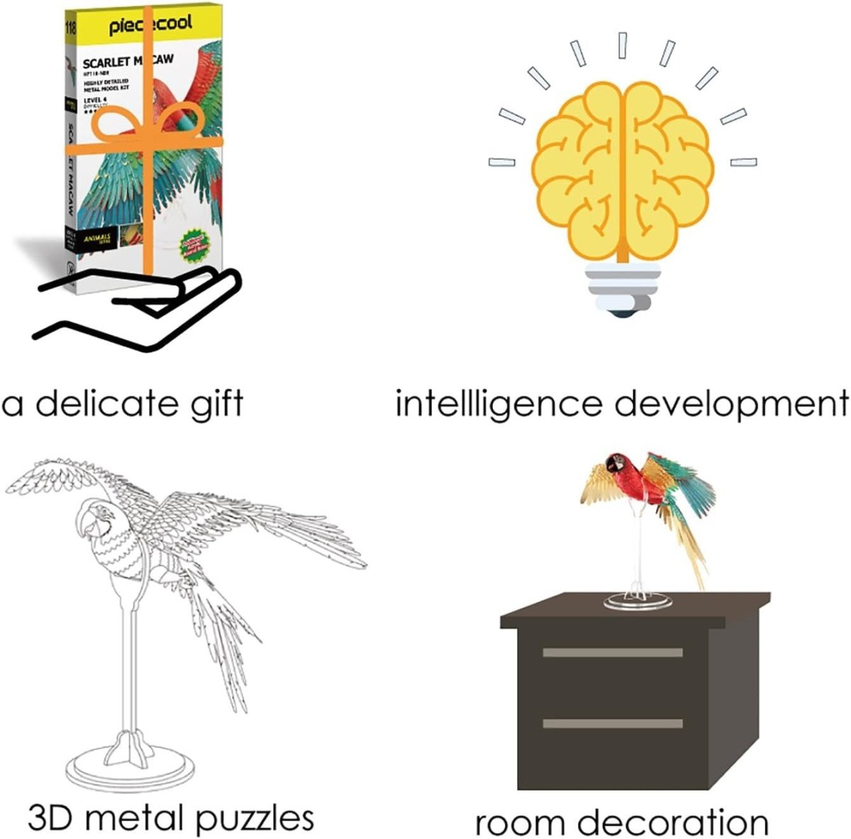 3D Metal Macaw Parrot Puzzle Model Kit DIY Collectible Home Decor - Kwikley