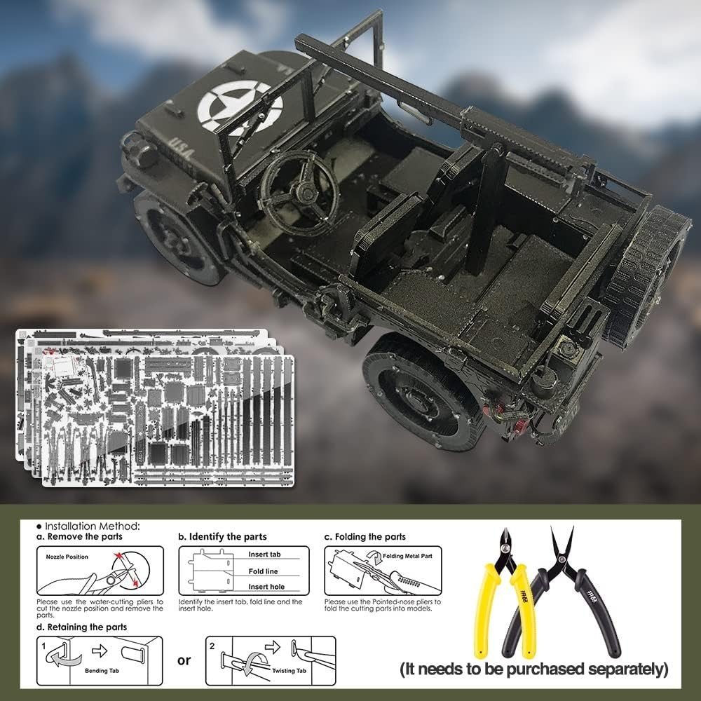 3D Metal Military Jeep Puzzle DIY Stainless Steel Model Kit 221 Pieces - Kwikley